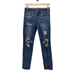 American Eagle Womens Skinny Jeans 4 Blue Distressed Super Stretch X